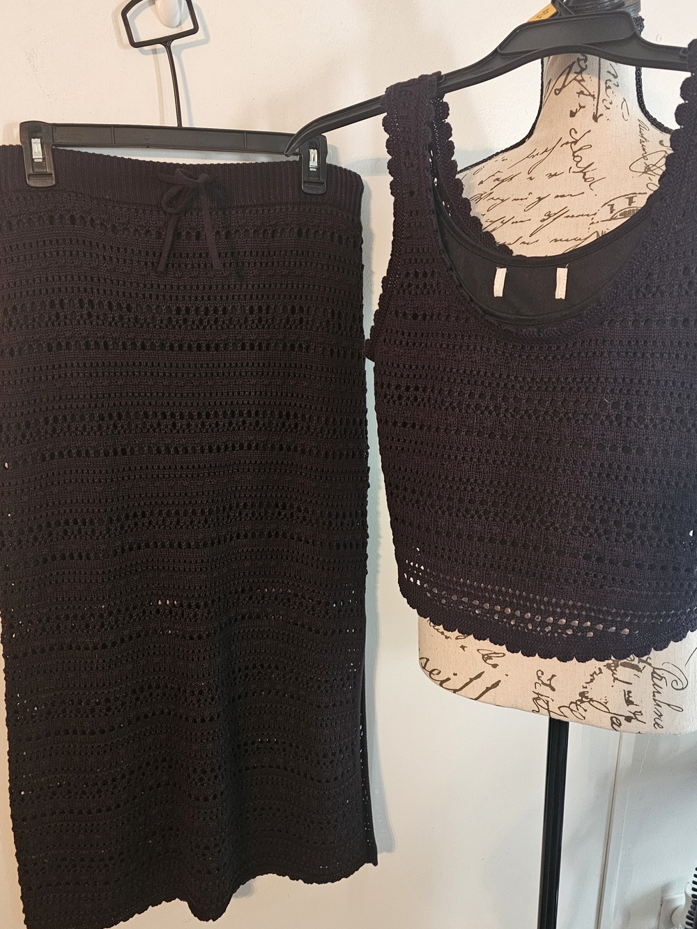 Boho Beach Black Crochet Crop Top And Maxi Skirt Size M